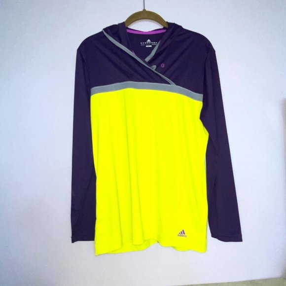 Adidas Clima Women Hooded Dry Fit Running Hoodie Yellow Purple Active Outdoor - Picture 1 of 9